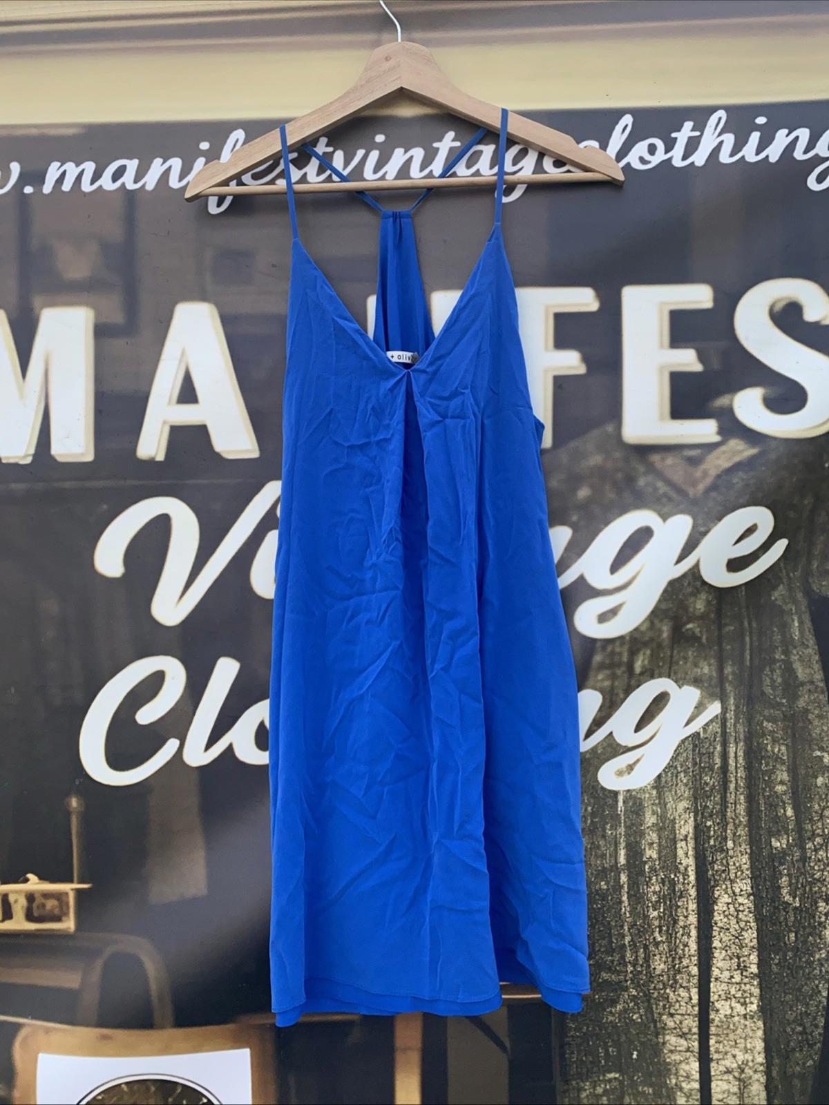 Alice + Olivia Fierra Y-Back Silk Slip Tank Dress Blue M