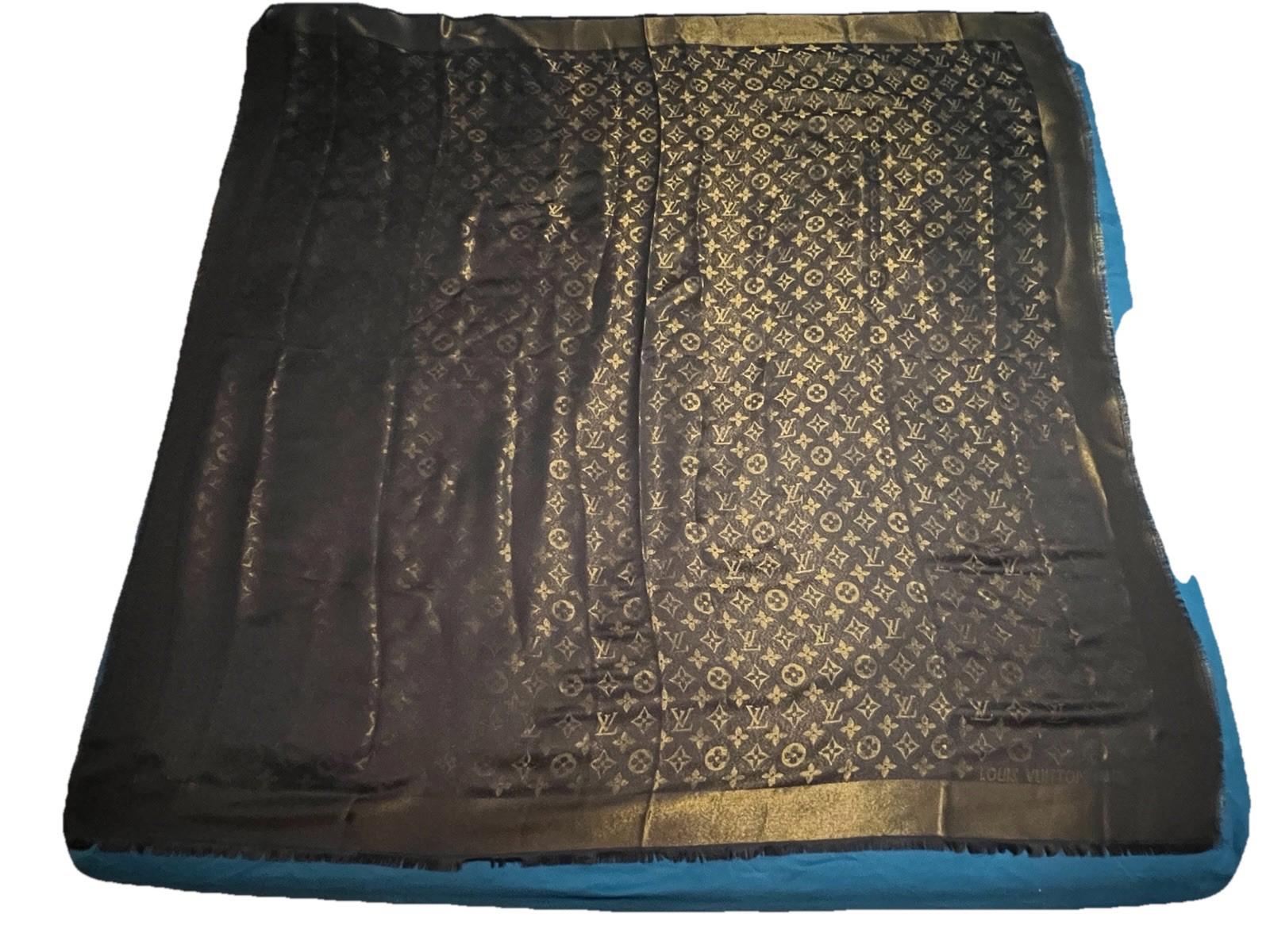 LOUIS VUITTON LV Scarf  Silk Metal Wool black Gold