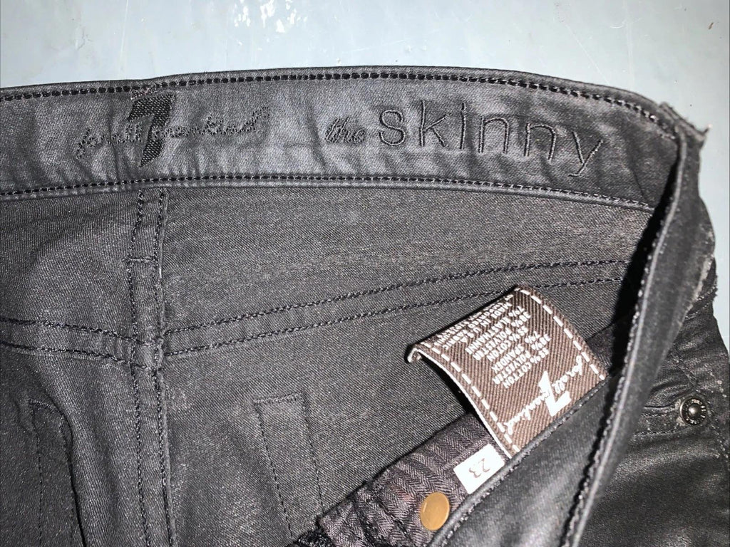 7 For All Mankind The Skinny Low Rise Distressed Faux Leather Pants W Size 23