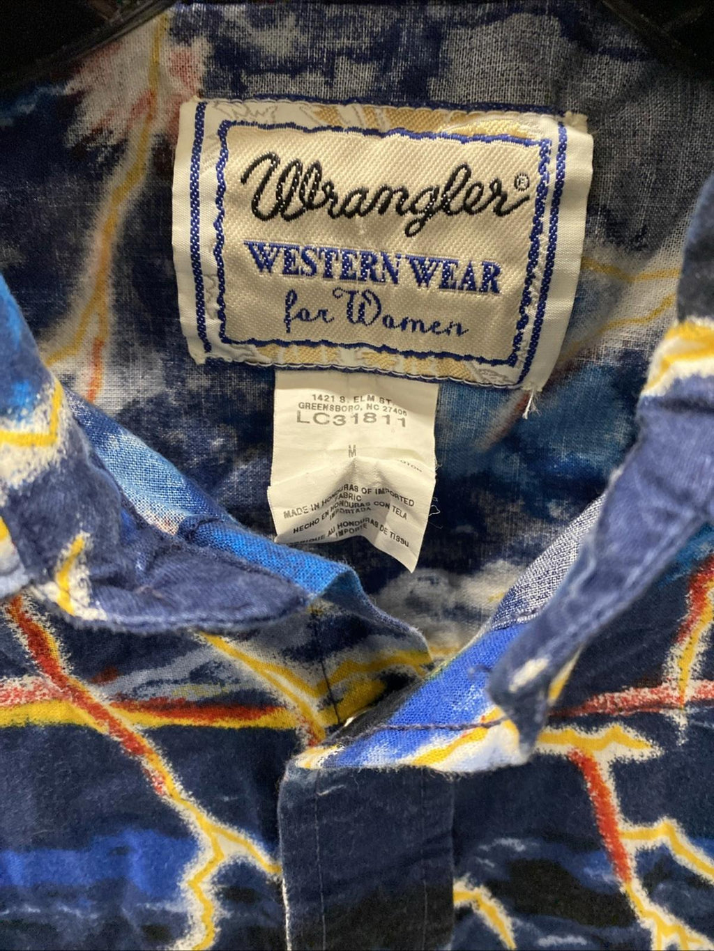 Vintage Wrangler Western Wear Lightning Bolts Cowboy Shirt Pearlescent Buttons M