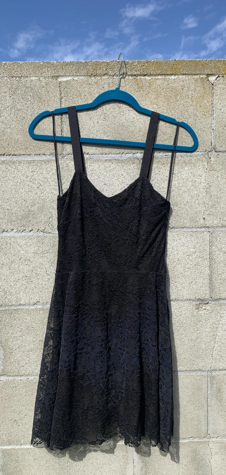 FREE PEOPLE $158 Black & Blue Lace Sweetheart Skater Dress S