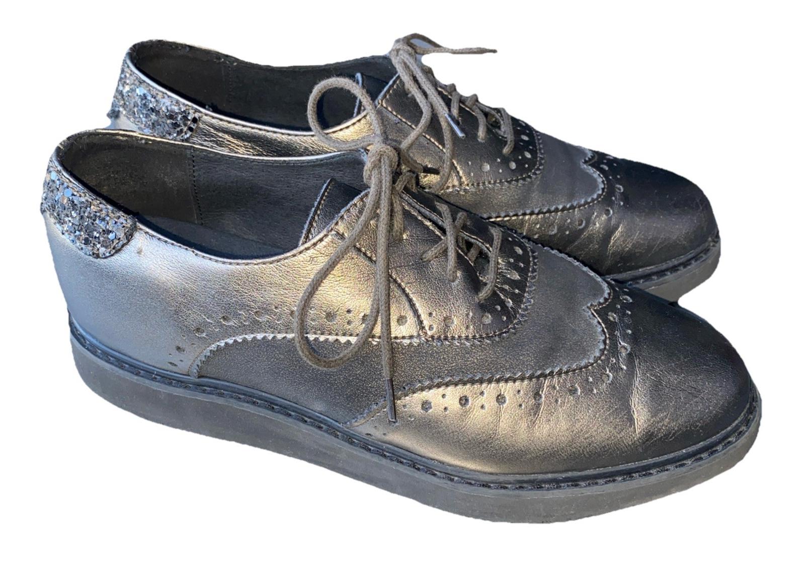 NWOB Geox Respira Thymar Metallic Sparkles Leather Oxford Shoes Wo 37.5 US 7