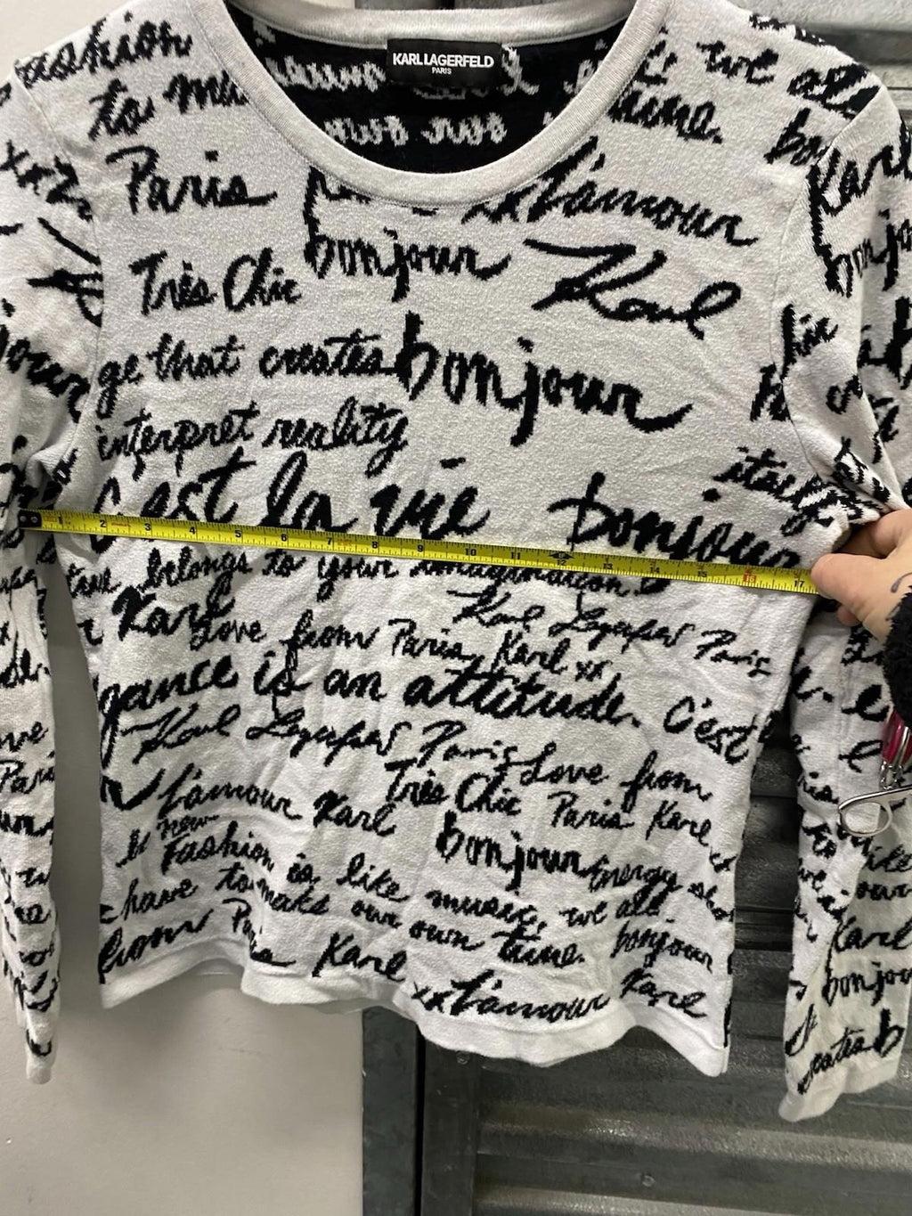 Karl Lagerfeld Paris Love all-over script sweater Womens Size S/M