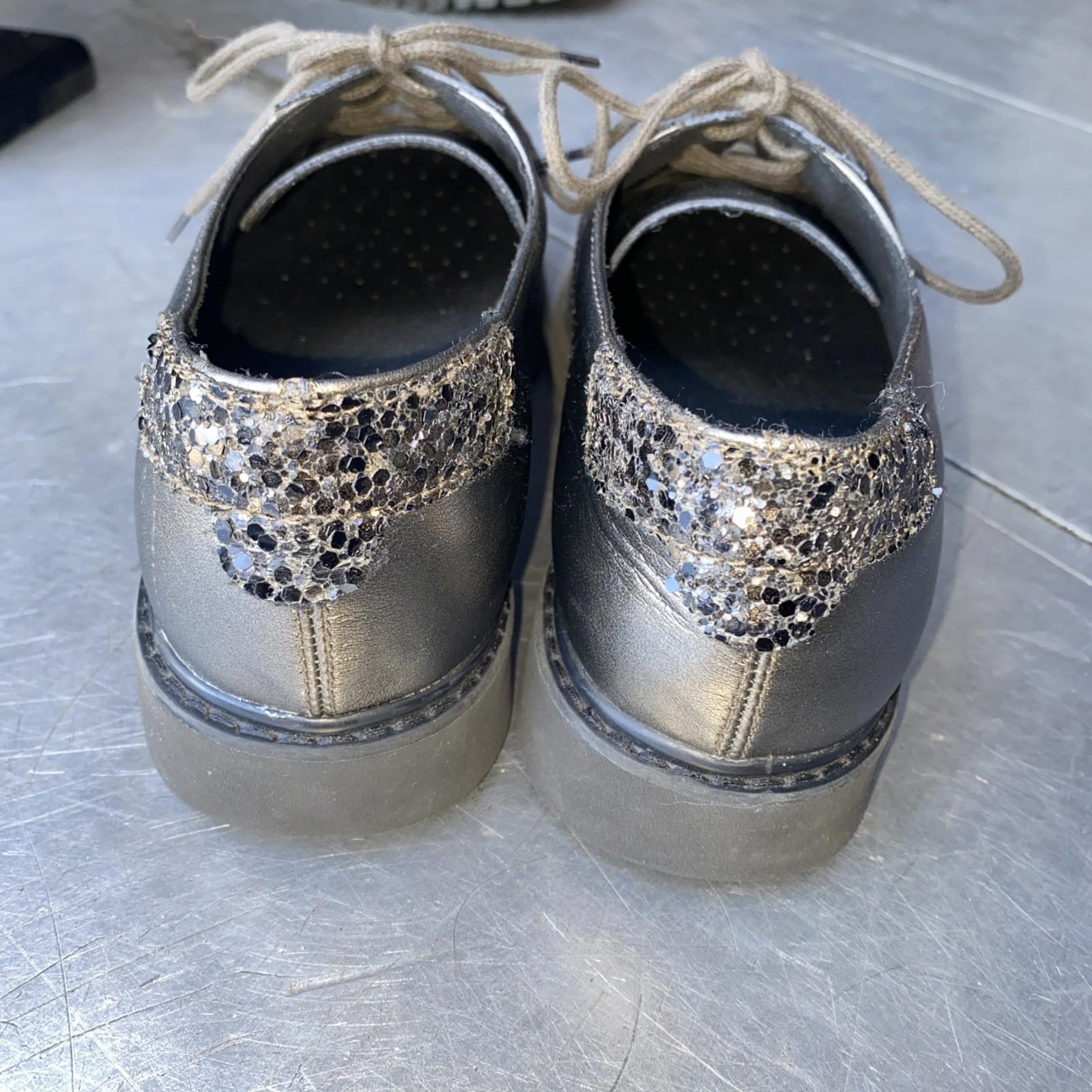 NWOB Geox Respira Thymar Metallic Sparkles Leather Oxford Shoes Wo 37.5 US 7