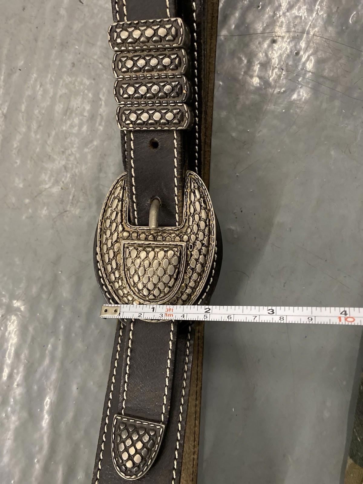 Vintage Black Leather Western Mens Belt Snake Texture Buckle Made In Italy M L