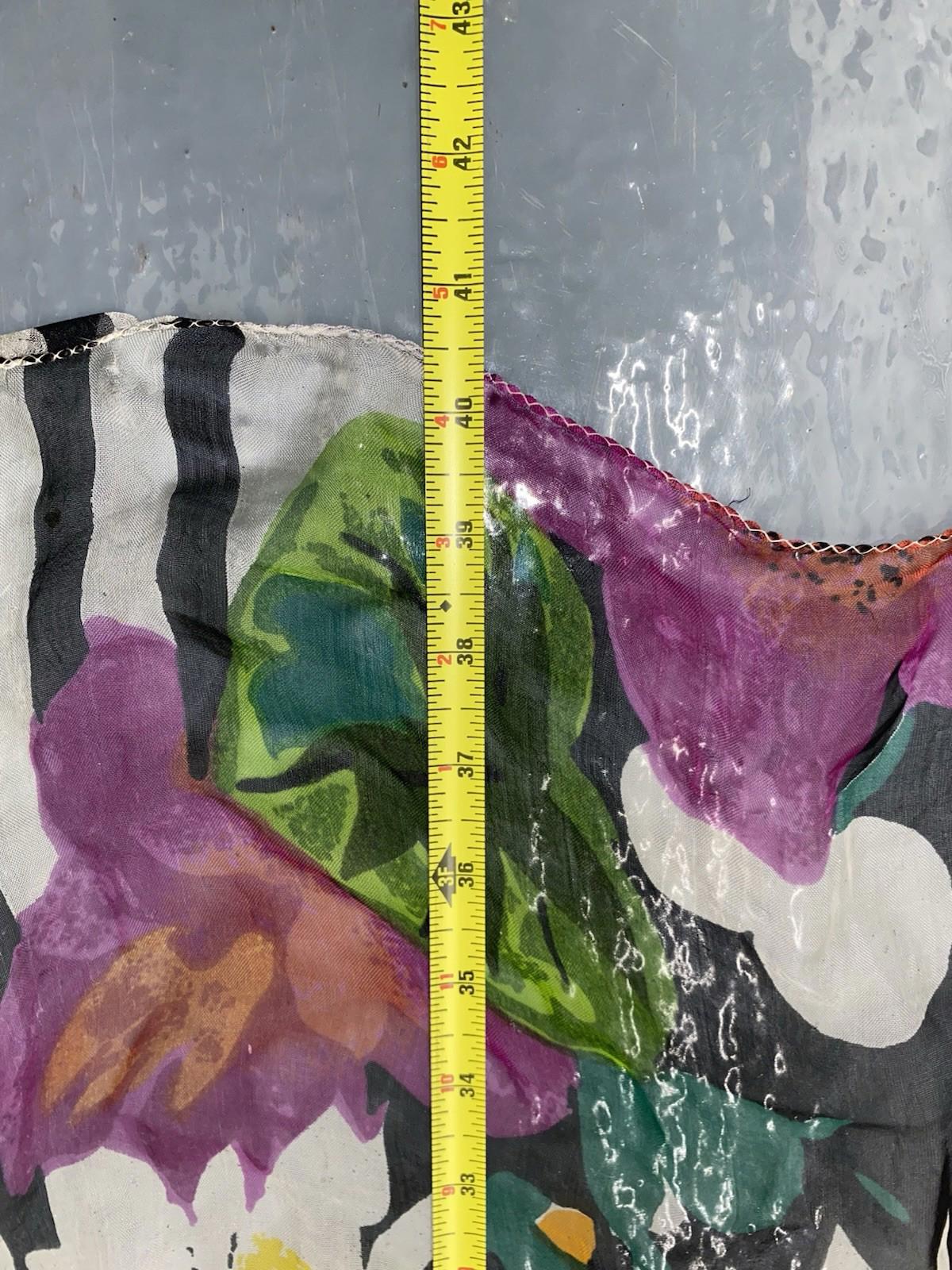Hand rolled 1980’s Vintage Striped Floral Print Scarf Sheer 40x40