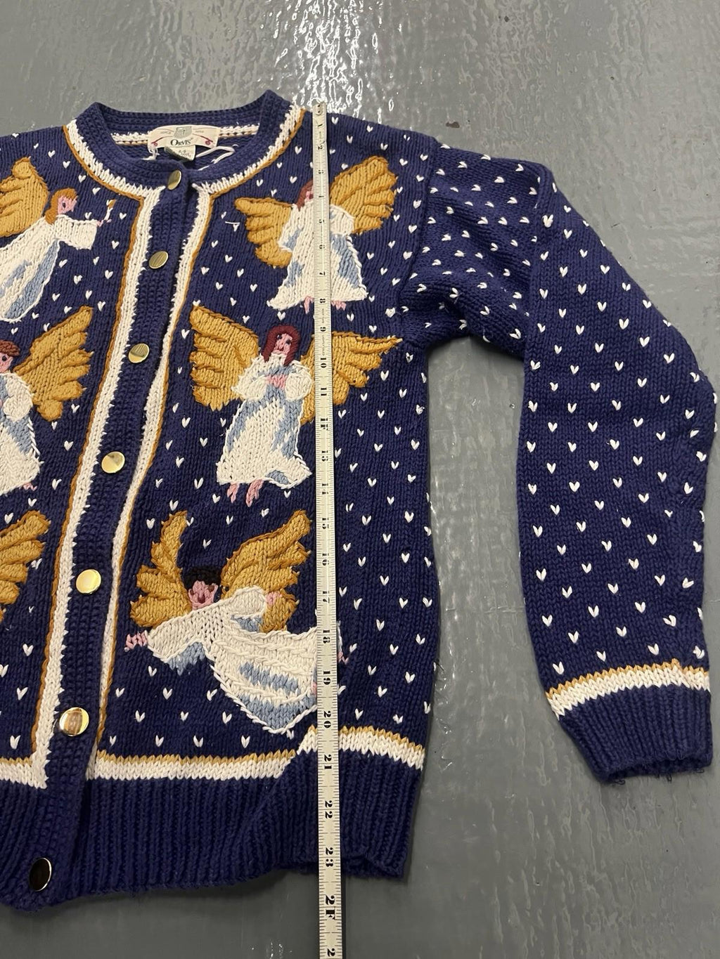 Vtg 90s Orvis Cardigan Sweater 10/12 M Knit Angels Wings Holiday Grandma Classic