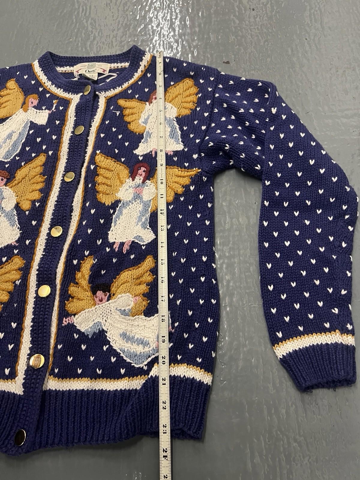 Vtg 90s Orvis Cardigan Sweater 10/12 M Knit Angels Wings Holiday Grandma Classic