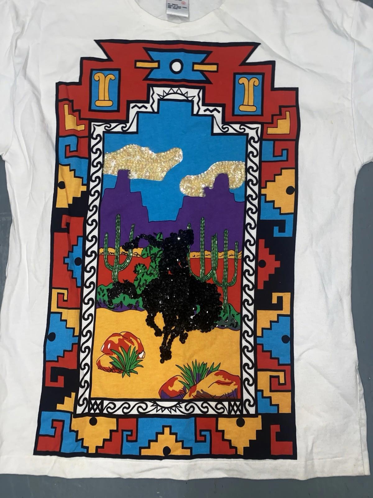 Vintage Carducci Western “Desert Rider” Dan Howard Painting Sequin T Shirt M