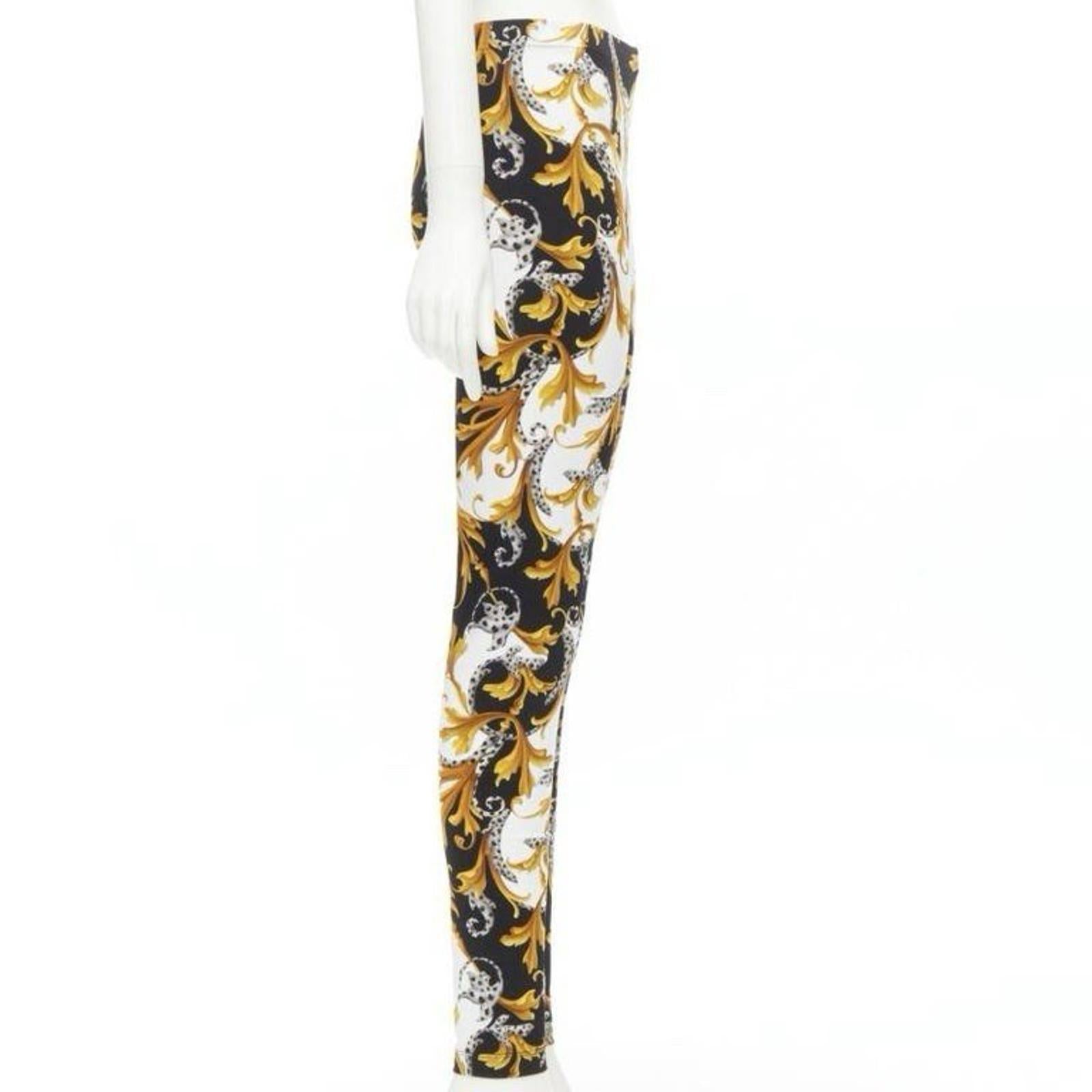 Versace Barocco Acanthus Black Gold Signature Floral Leggings Size 4 Womens