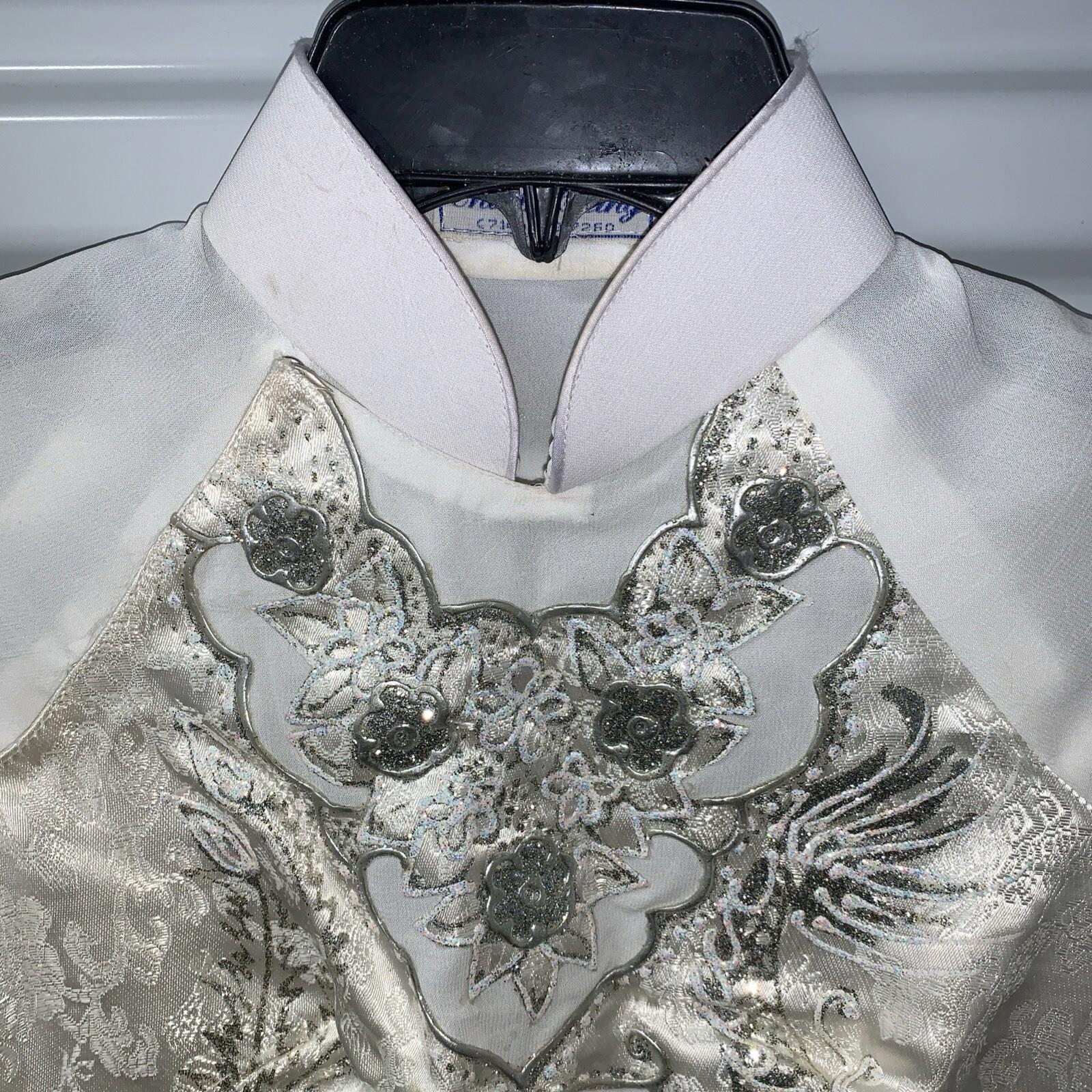 Vintage NHA MAY Thanh Trang Ivory & Silver Glitter Vietnamese Ao Dai dress