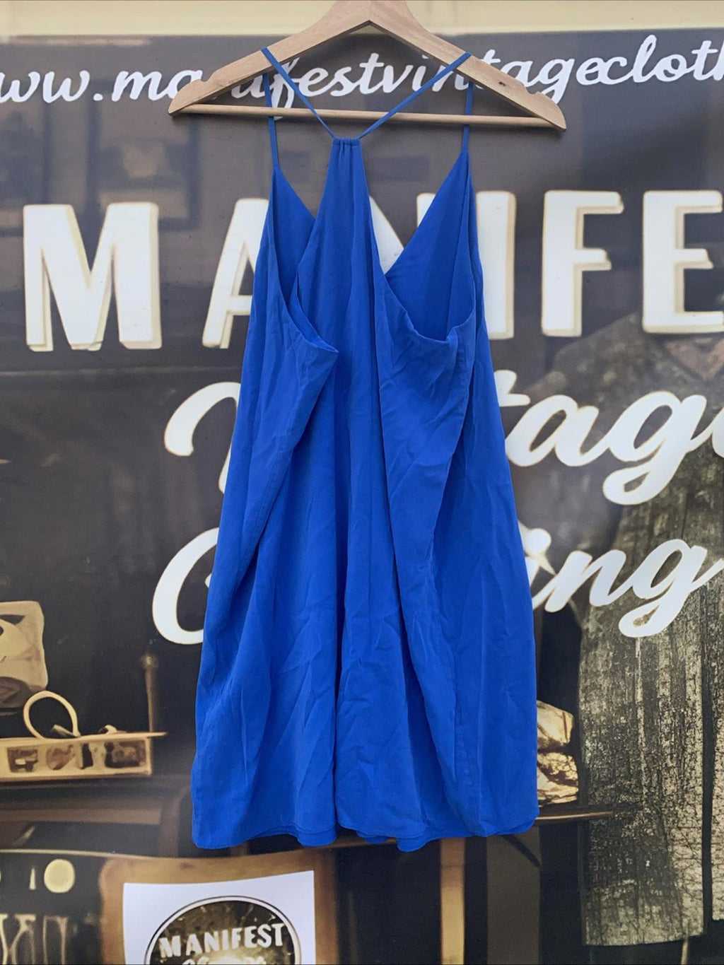 Alice + Olivia Fierra Y-Back Silk Slip Tank Dress Blue M