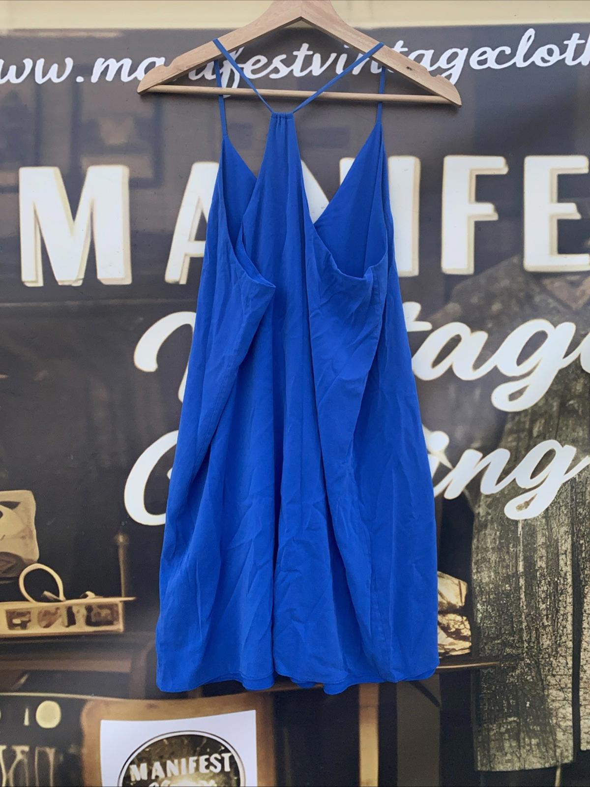 Alice + Olivia Fierra Y-Back Silk Slip Tank Dress Blue M