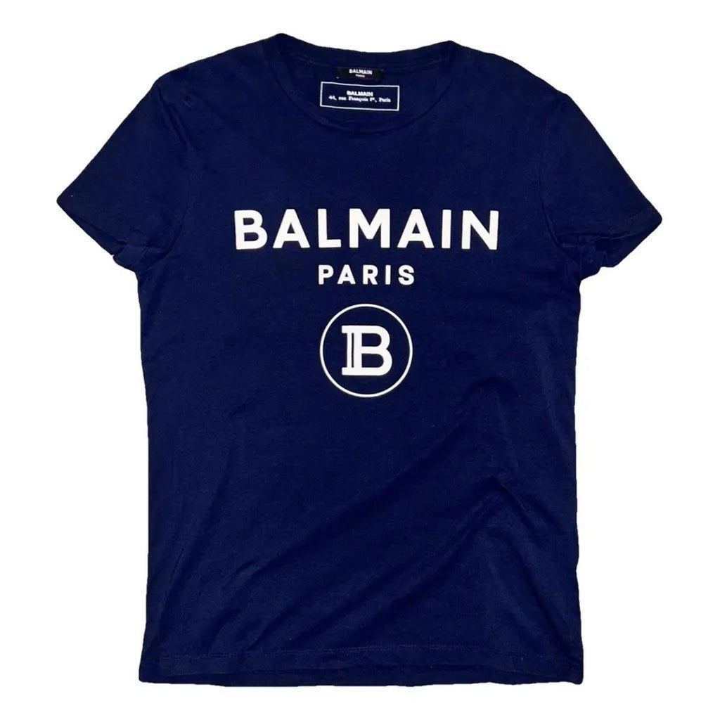 Balmain Paris Womens Blue Logo T Shirt Size Medium