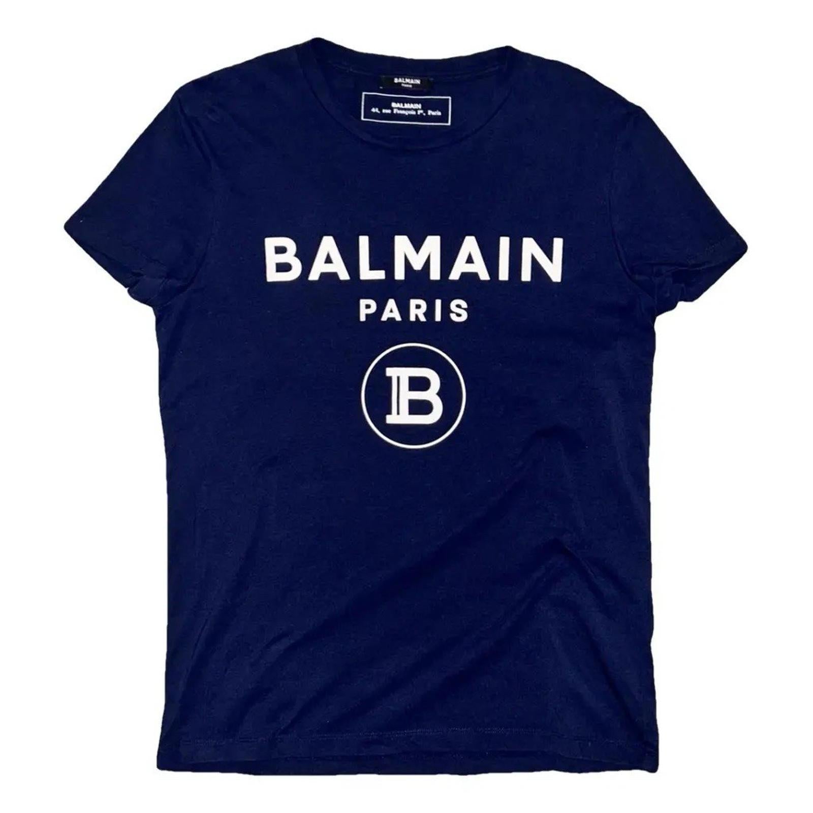 Balmain Paris Womens Blue Logo T Shirt Size Medium