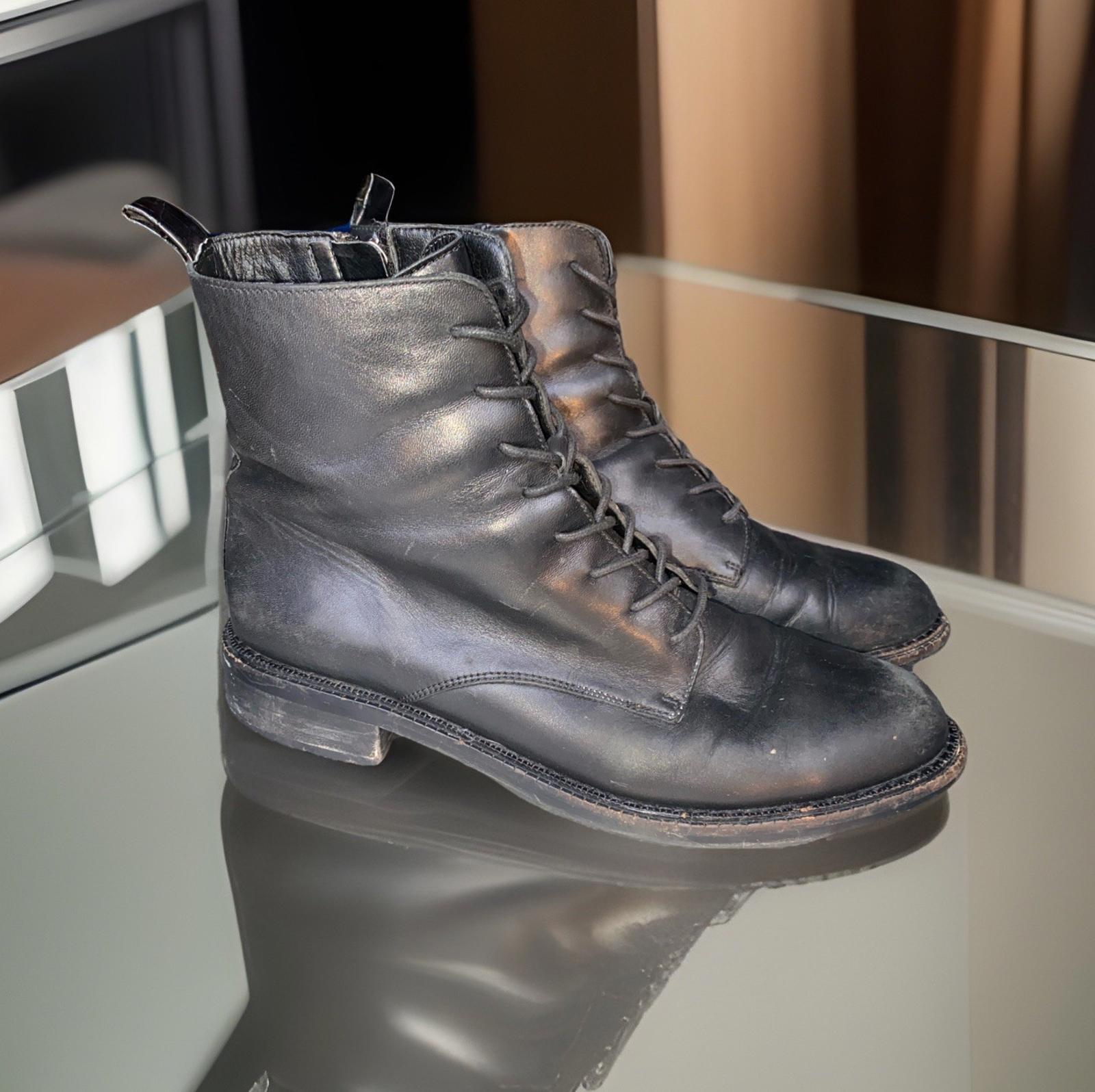 Sam Edelman Nina Soft Black Leather Lace Up Combat Boots Zipper Closure Wom US 7