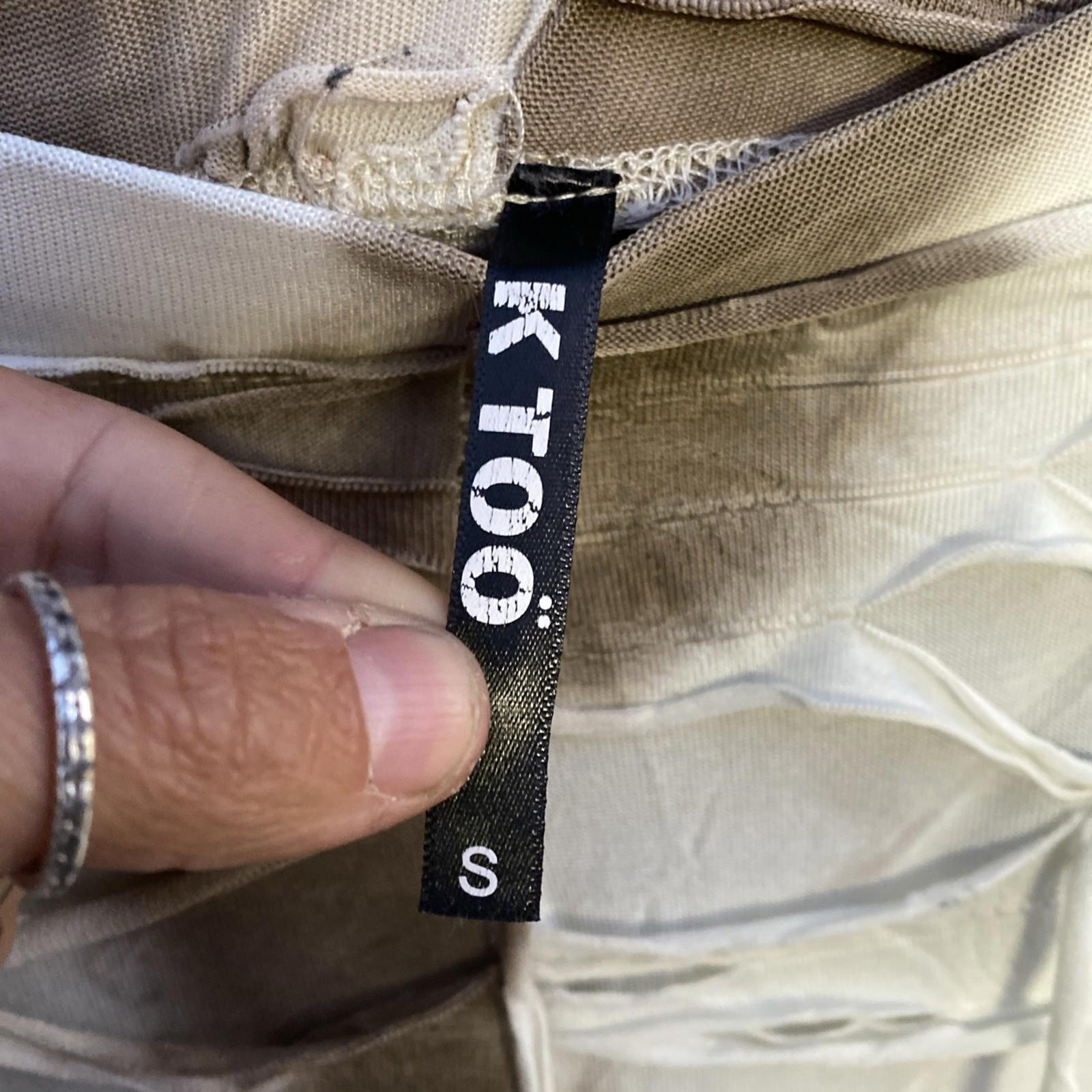 FESTY Beige & White Tie-dye Distressed K Too Flare Leg Pants Stretchy XS/Small