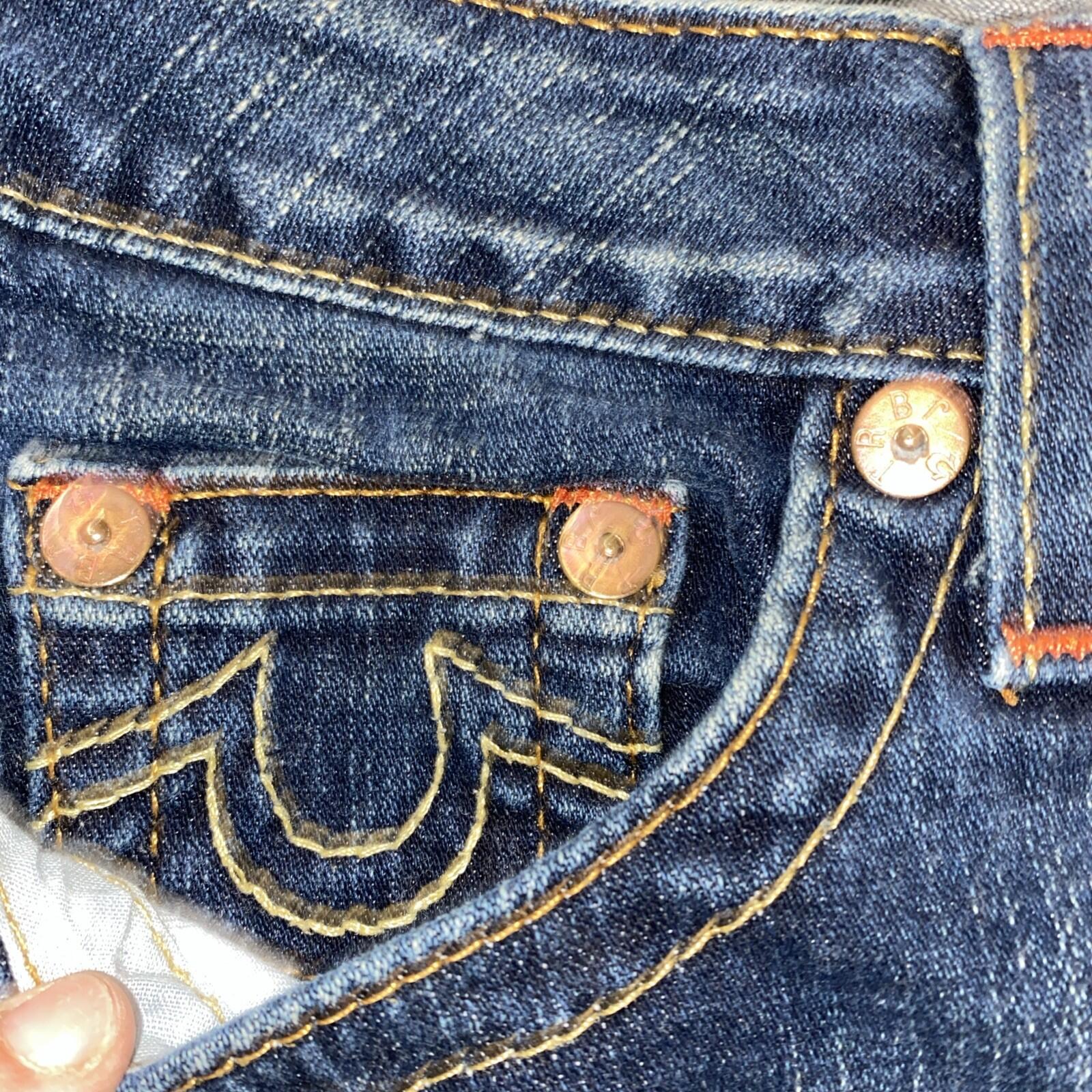 Vintage True Religion Johnny Wide Leg Dark Blue Denim U Pocket Jeans Y2K 29