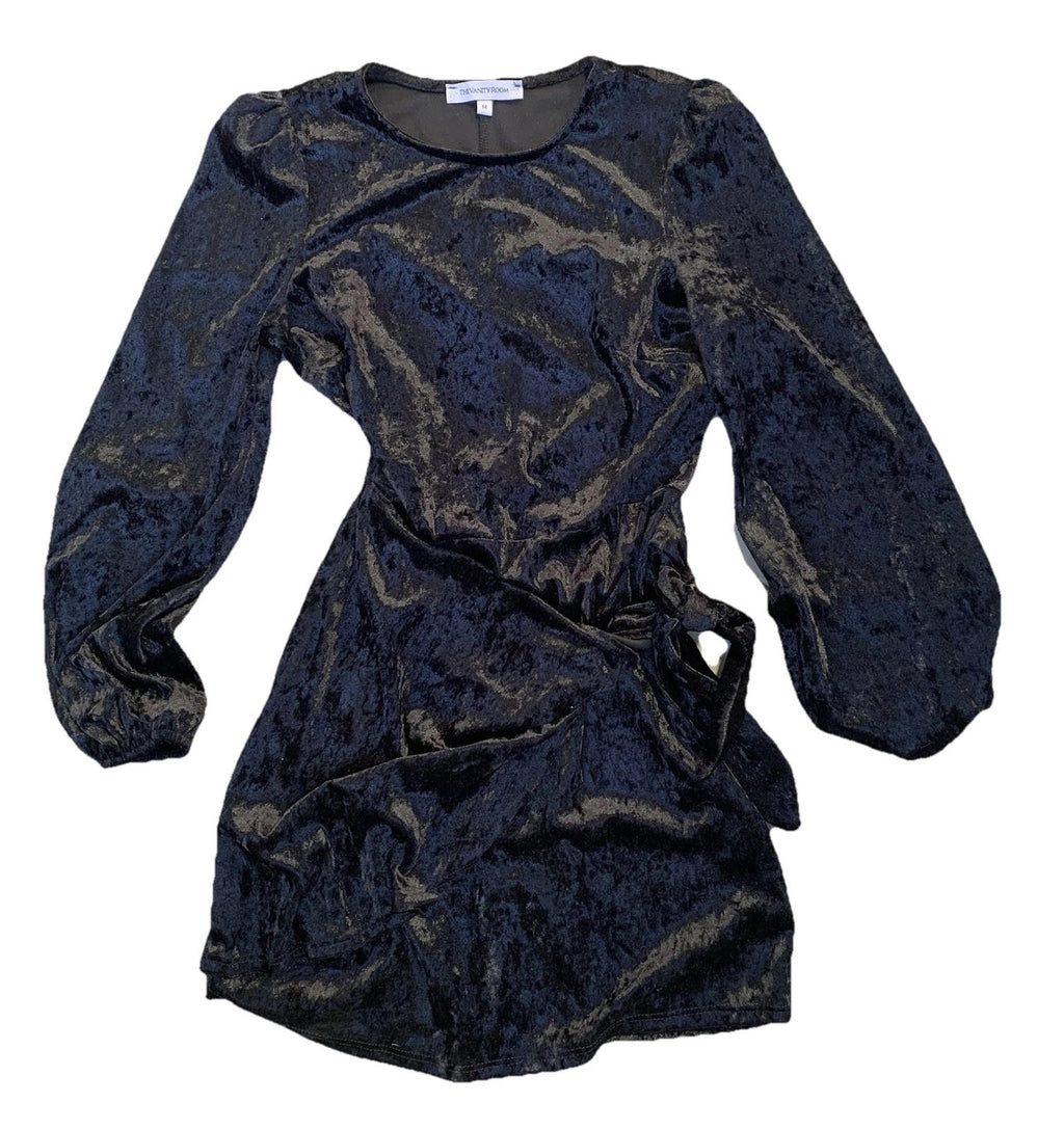The Vanity Room 60’s Style Black velvet dress with bishop sleeves size medium