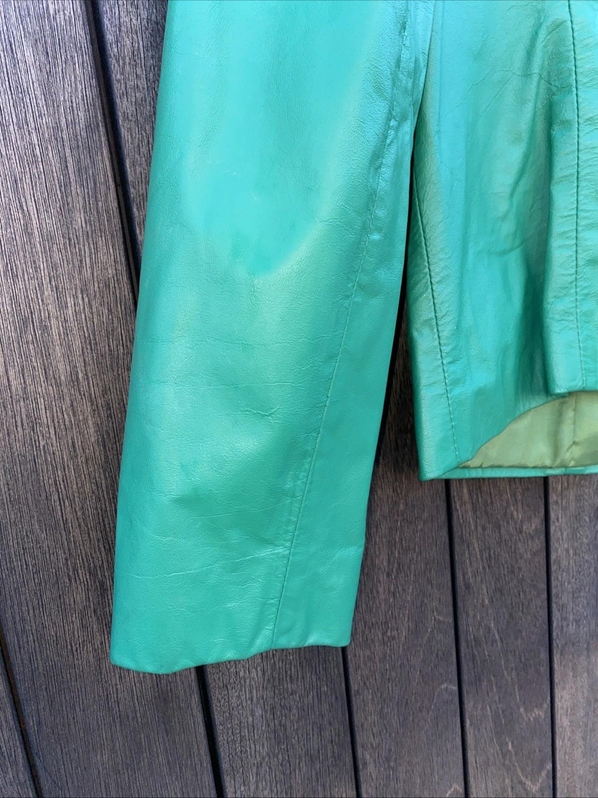 VTG 1980’s COMINT Avante Garde Green & White Appliqué Leather Jacket Womens M