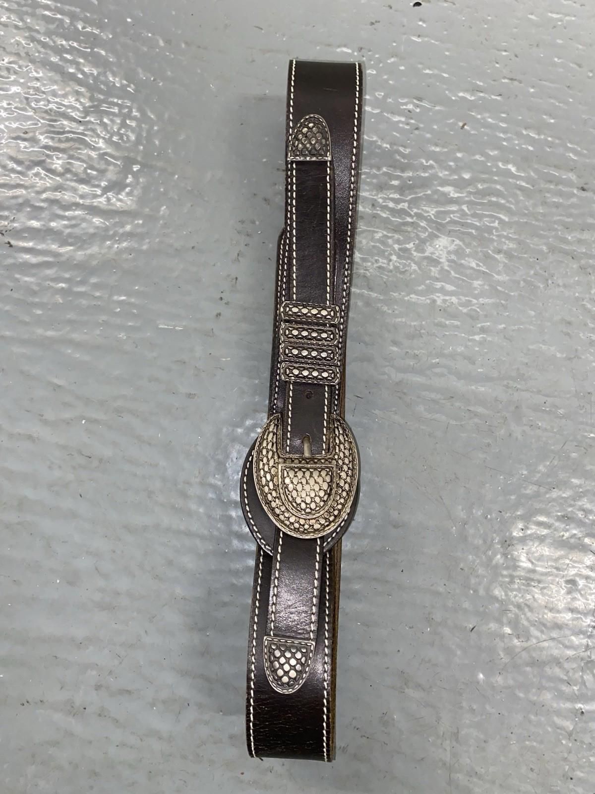 Vintage Black Leather Western Mens Belt Snake Texture Buckle Made In Italy M L