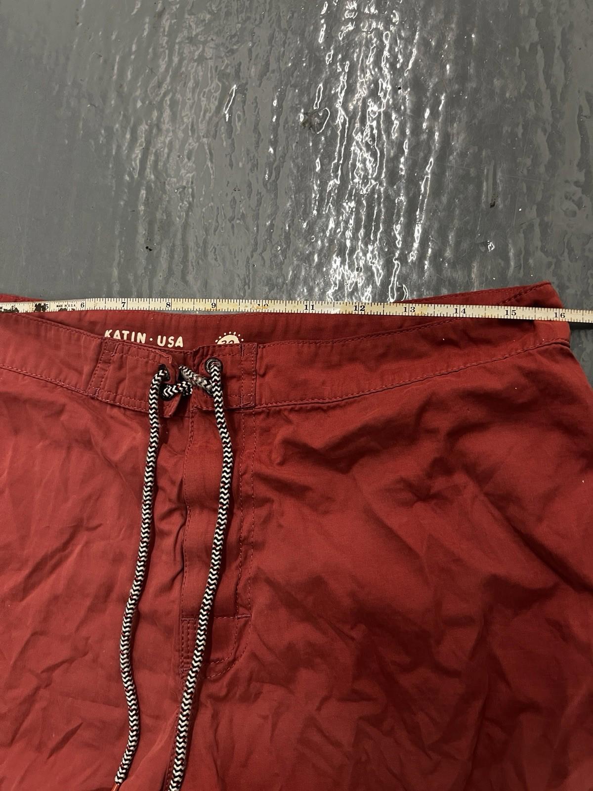 Katin USA Board Shorts Mens s 32 Red White Color Block Drawcord 8" Inseam Preppy