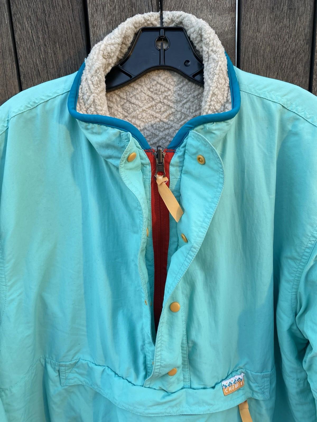 Chubbies Reversible 90’s Style Colorblock 1/2 Zip Sherpa Jacket Teal Beige XL
