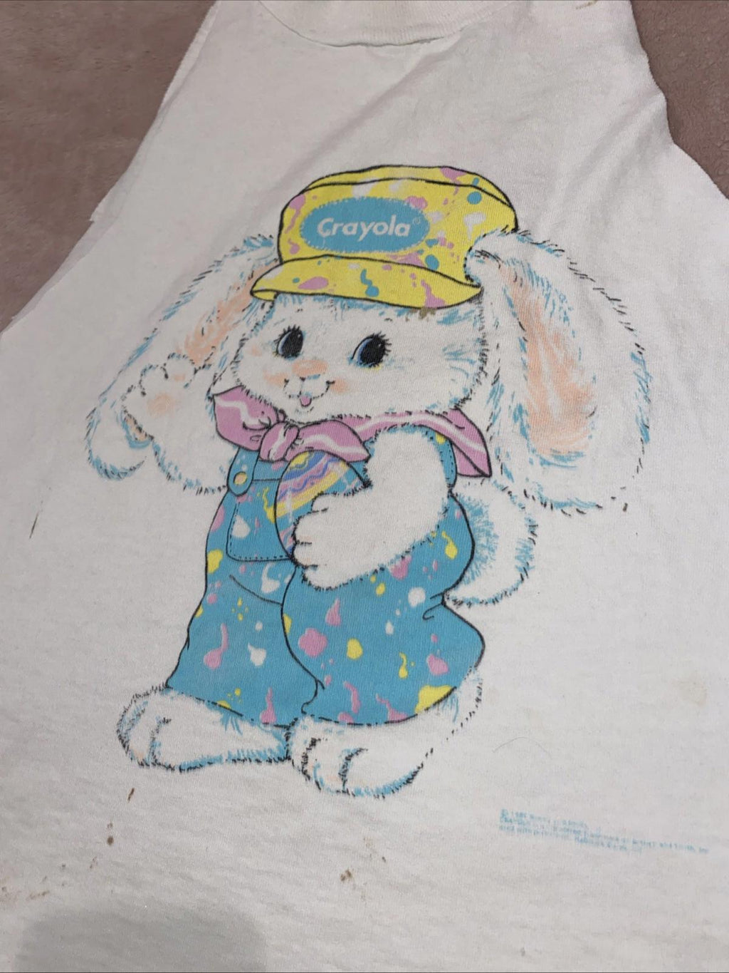 Vintage 1989 Crayola Hallmark Easter Bunny Distressed Cut Up Tank Top T Shirt XL