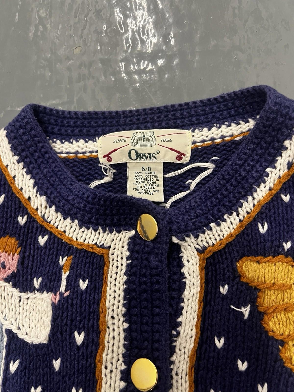 Vtg 90s Orvis Cardigan Sweater 10/12 M Knit Angels Wings Holiday Grandma Classic