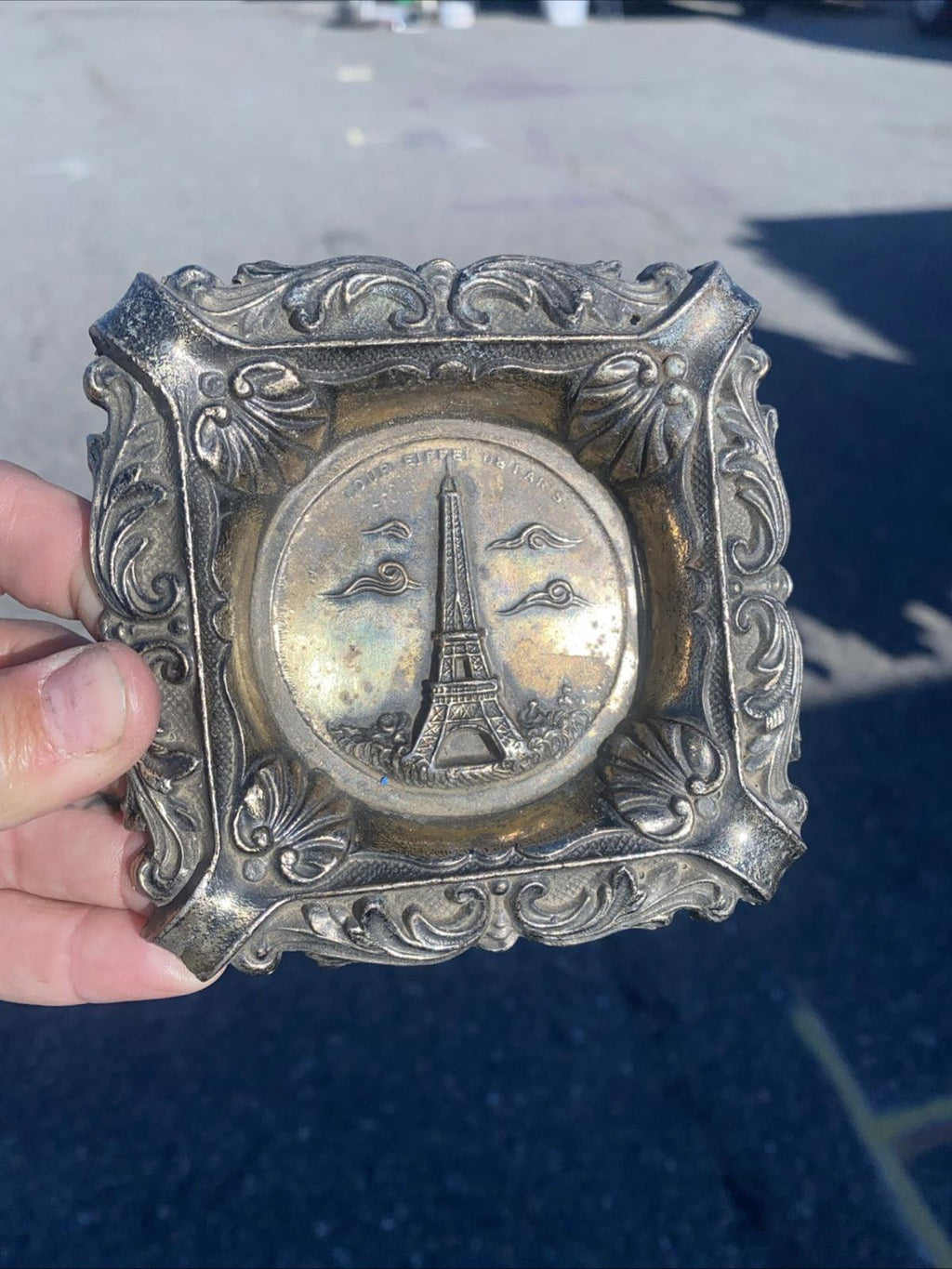Antique Art Nouveau Paris France Eiffel Tower Metal Ash Tray
