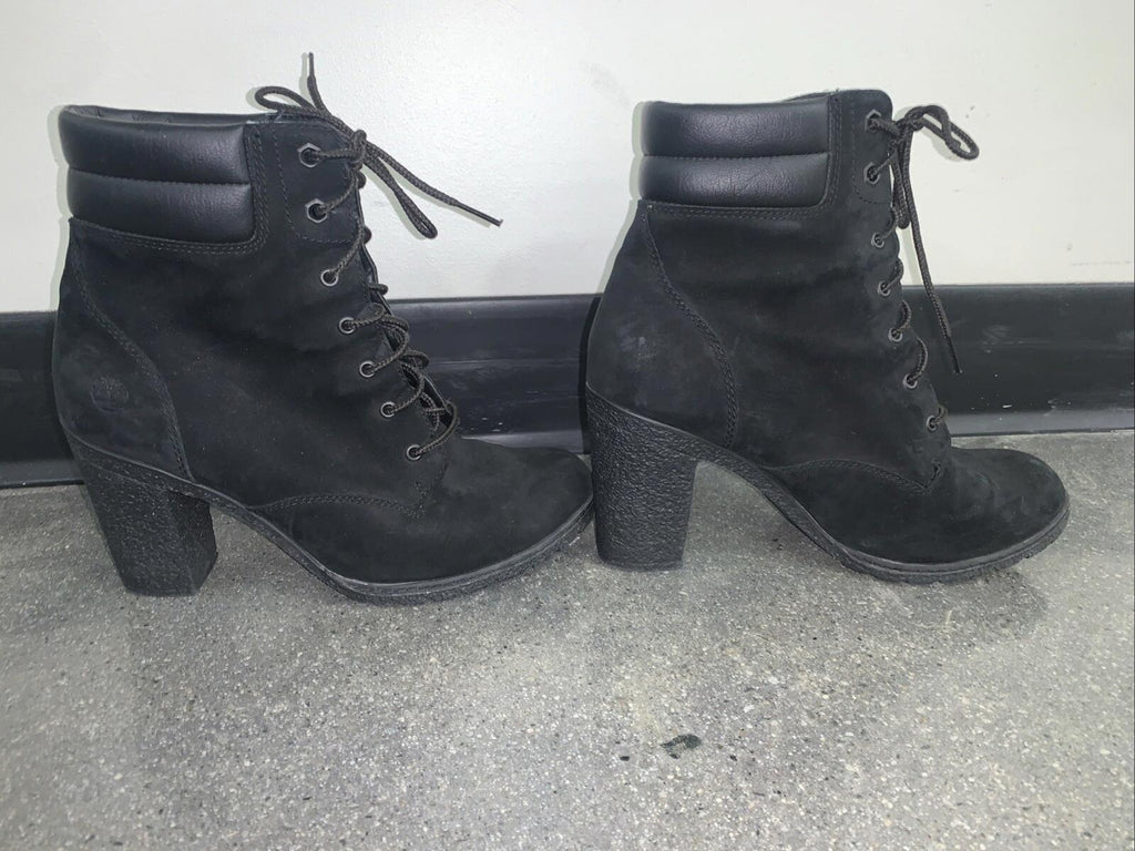 Timberland Tillston Ankle Boots High Heel Black Suede Womens 8.5