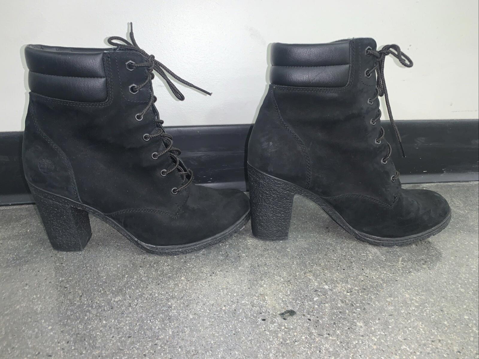 Timberland Tillston Ankle Boots High Heel Black Suede Womens 8.5