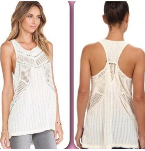 Free People Trinity Boho Chic Beaded Crochet Tank Top Size XS