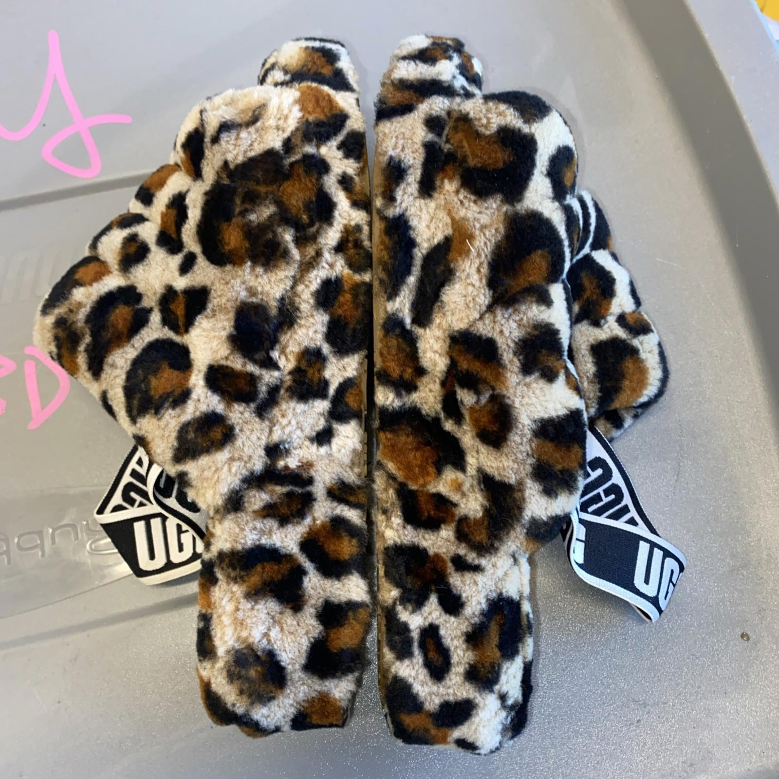UGG FLUFF YEAH AMPHORA SLIDE LEOPARD SLINGBACK SANDALS SLIPPERS Size 7 USA Wom
