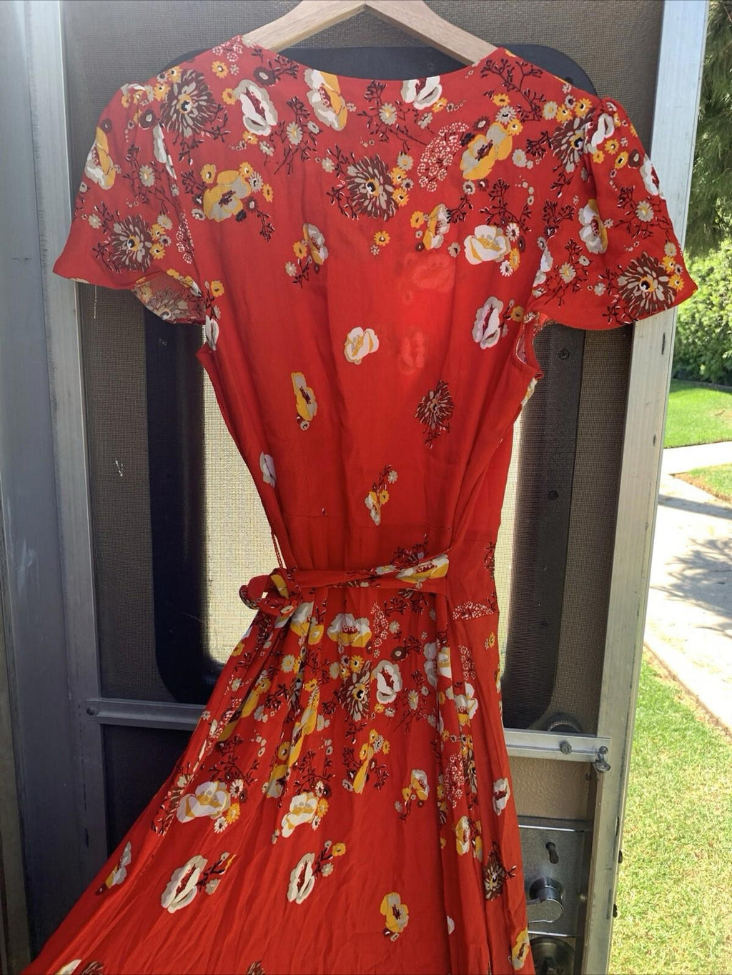 Free People Red Floral Print Wrap Dress Size Small