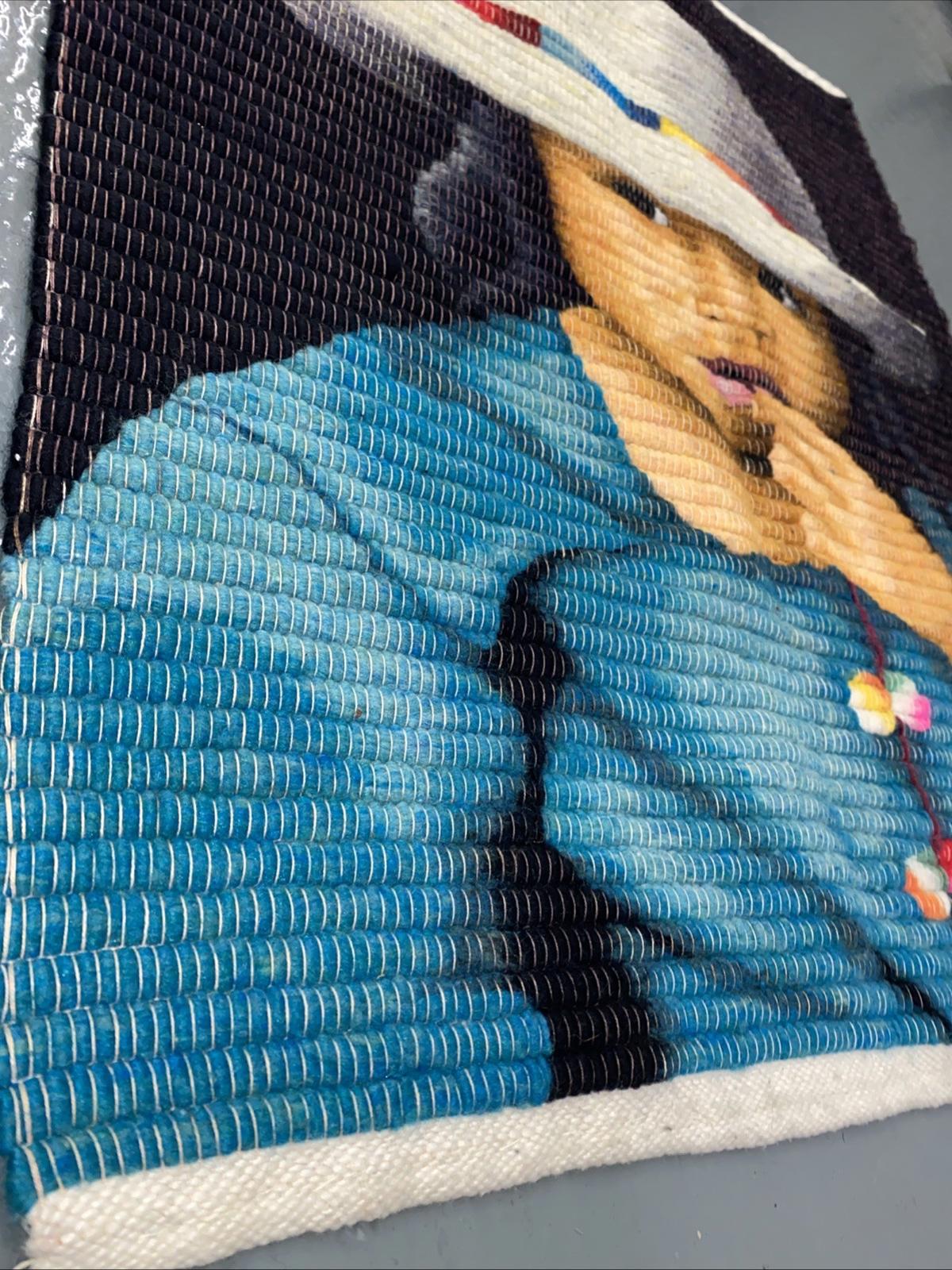Large Hand Woven South American Folk Art Tapestry Indigenous Child 29.5” X 24”