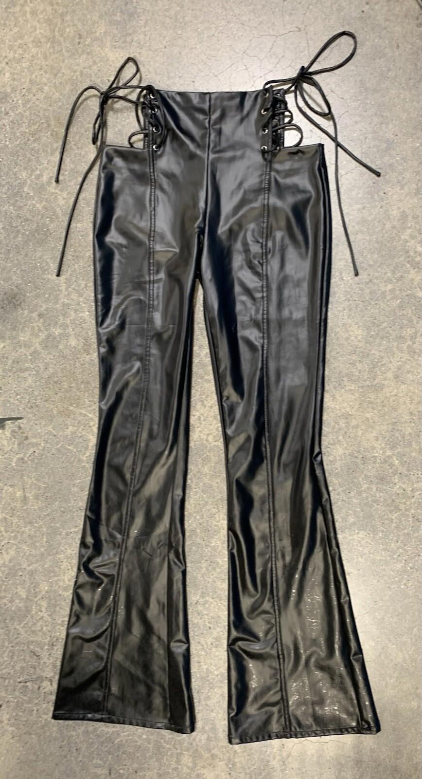 White Fox Lace Up The Sides Faux Leather Pants Size Small