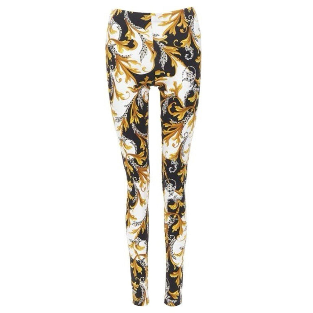 Versace Barocco Acanthus Black Gold Signature Floral Leggings Size 4 Womens