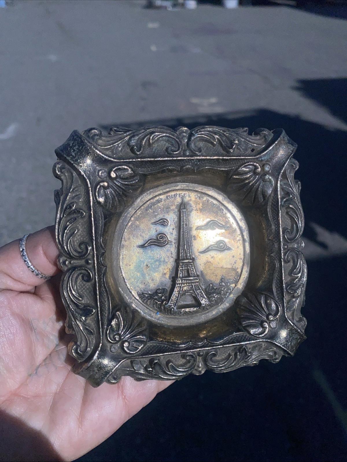 Antique Art Nouveau Paris France Eiffel Tower Metal Ash Tray