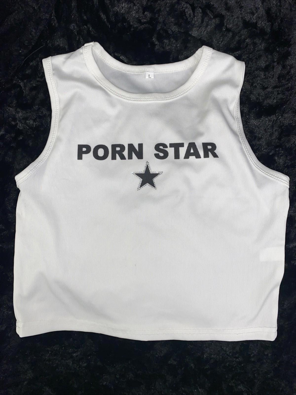 Porn Star White Slingshot Style Cropped Tank Top Womens Large