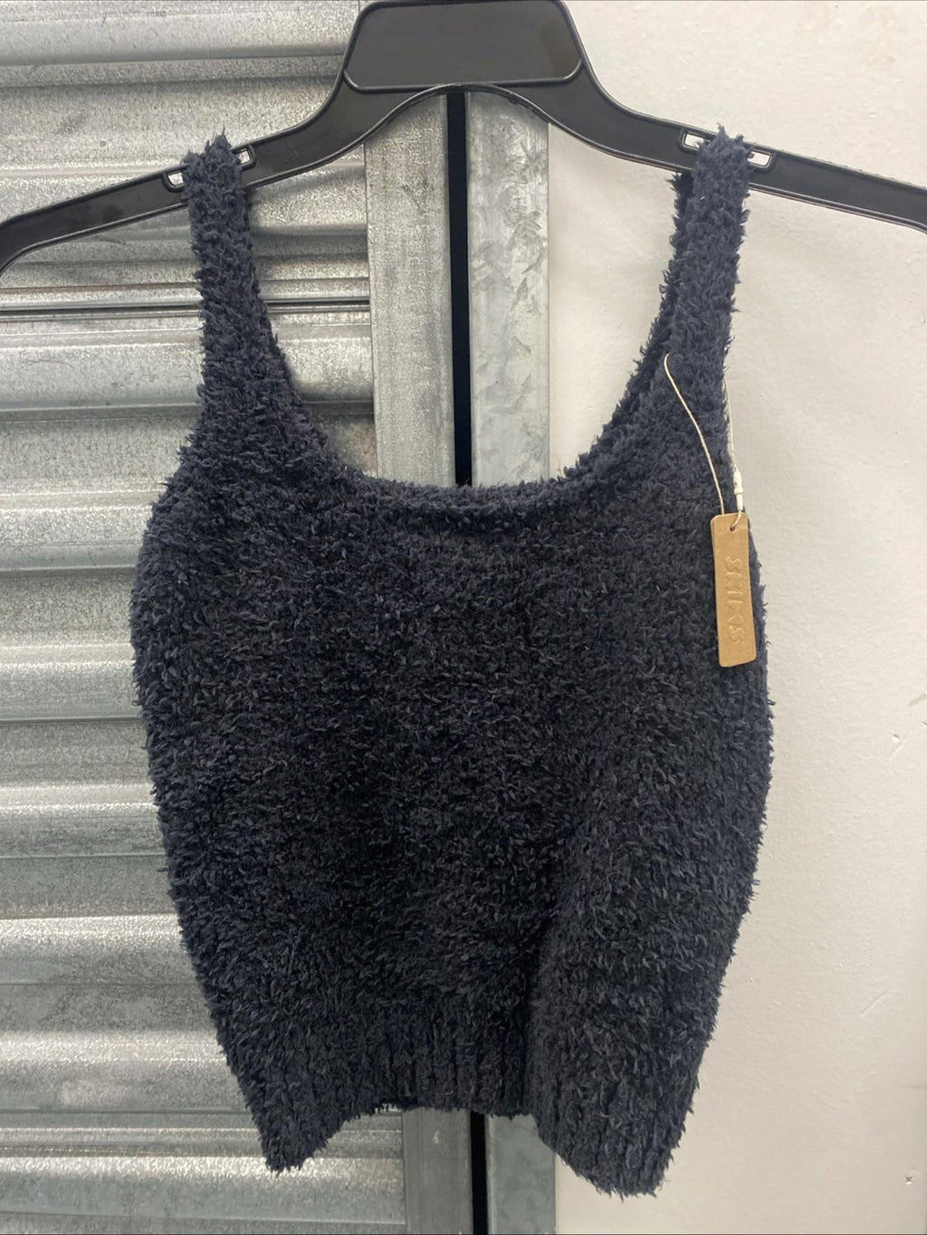 NWT Skims Cozy Knit Boucle Tank Top Black Onyx Size S/M Kim Kardashian Brand