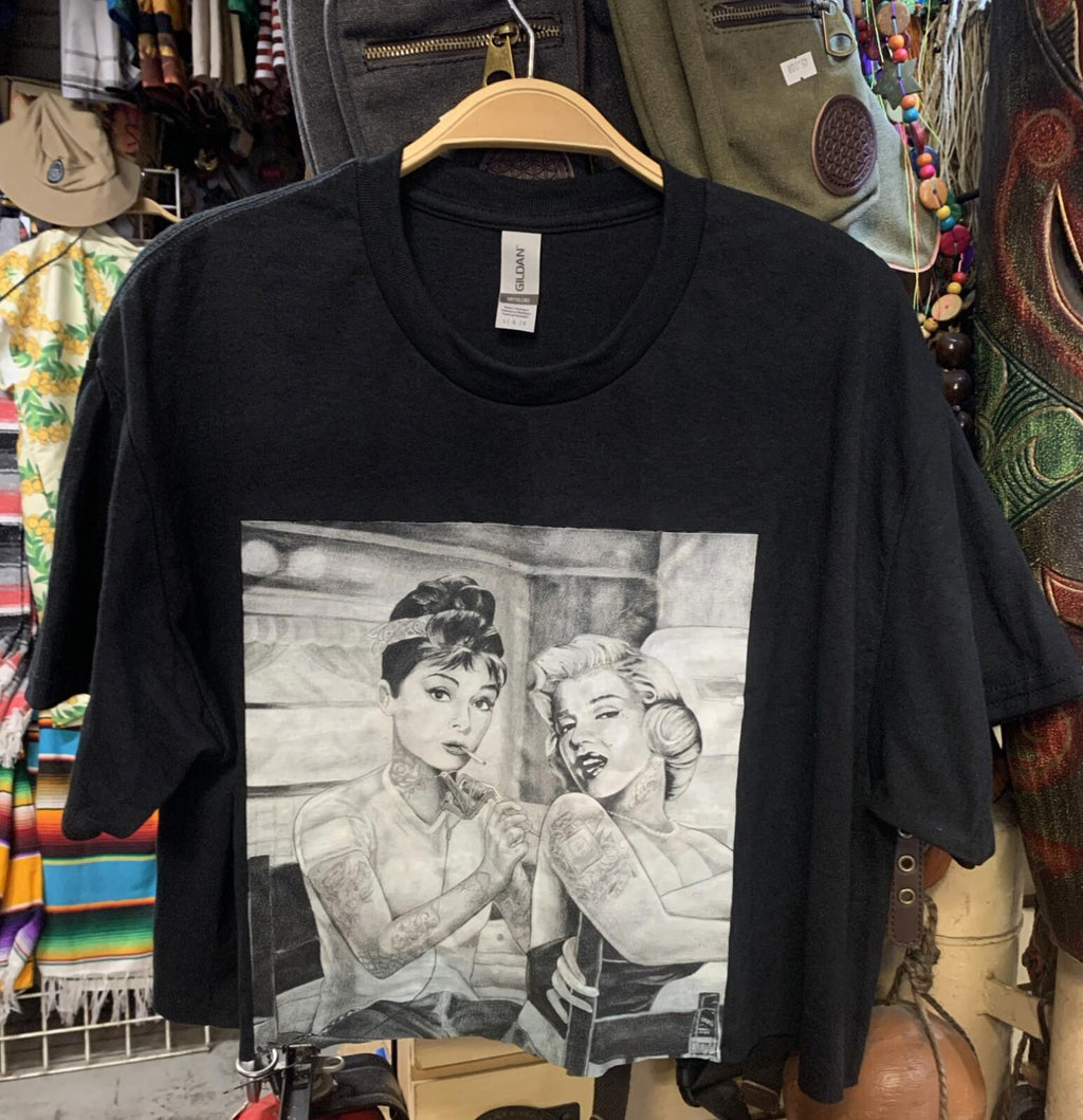 Audrey Hepburn Tattooing Marilyn Monroe Cropped T Shirt