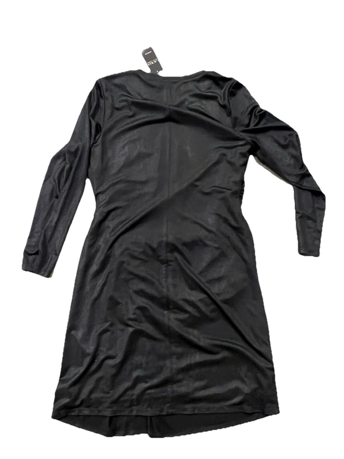 $145 Ralph Lauren Women's Black Side Ruched Solid Foil Jersey Sheath Dress Sz 16
