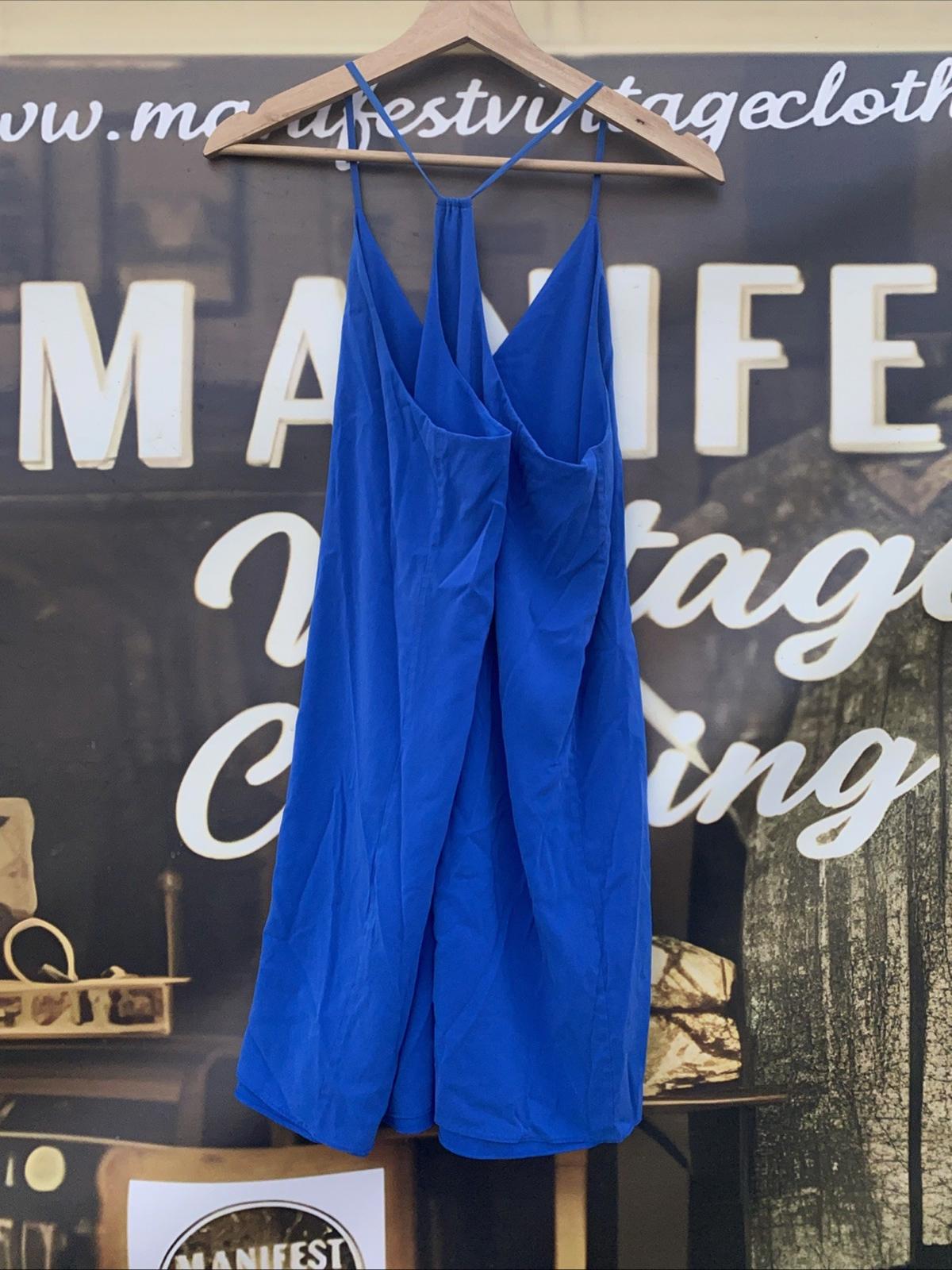 Alice + Olivia Fierra Y-Back Silk Slip Tank Dress Blue M