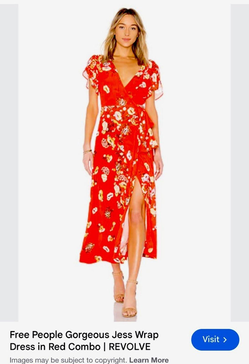 Free People Red Floral Print Wrap Dress Size Small