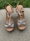 COACH Georgiana Leather Snake Silver Wedge Platform Strappy Sandals Size 7.5 W