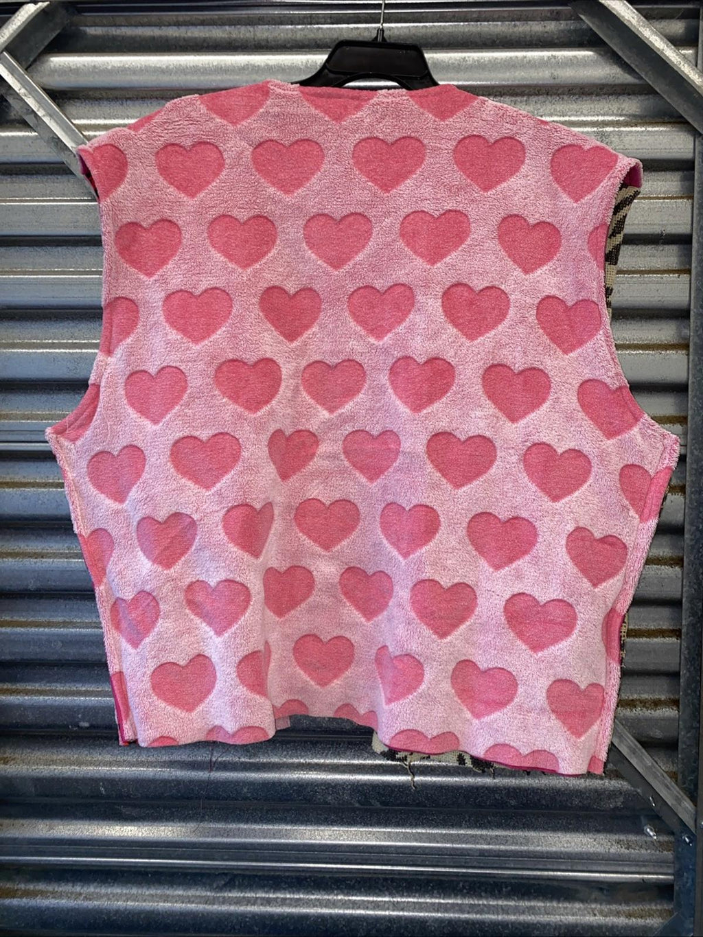 Handmade Reversible US AIR Cheetah Print And Fuzzy Pink Hearts Coat Vest Size XL