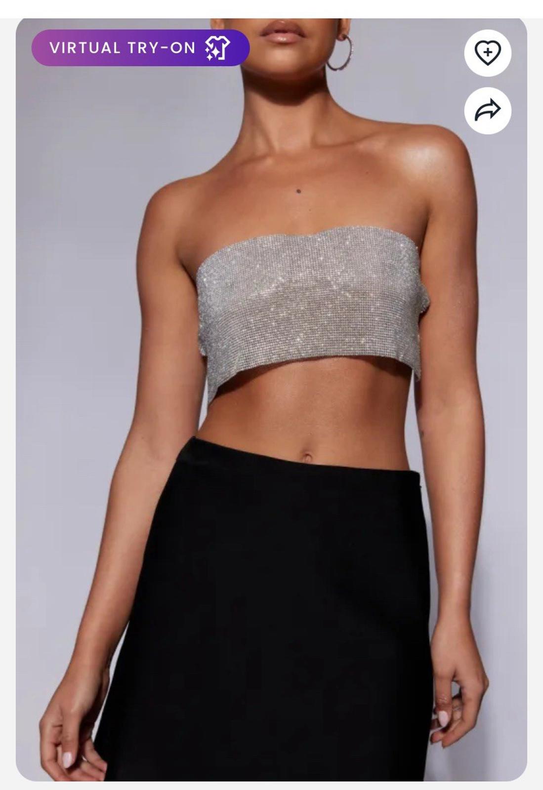Meshki Diamante Rhinestone Sparkle Bandeau Top Silver Open Back Size L/XL