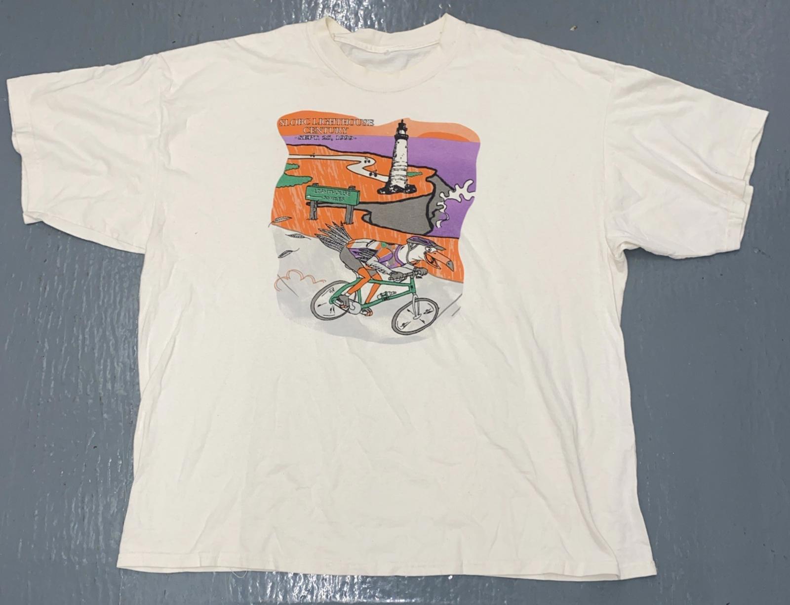 Vintage 1999 SLOBC Lighthouse Seagull Cyclist Bicycling T Shirt 2XL
