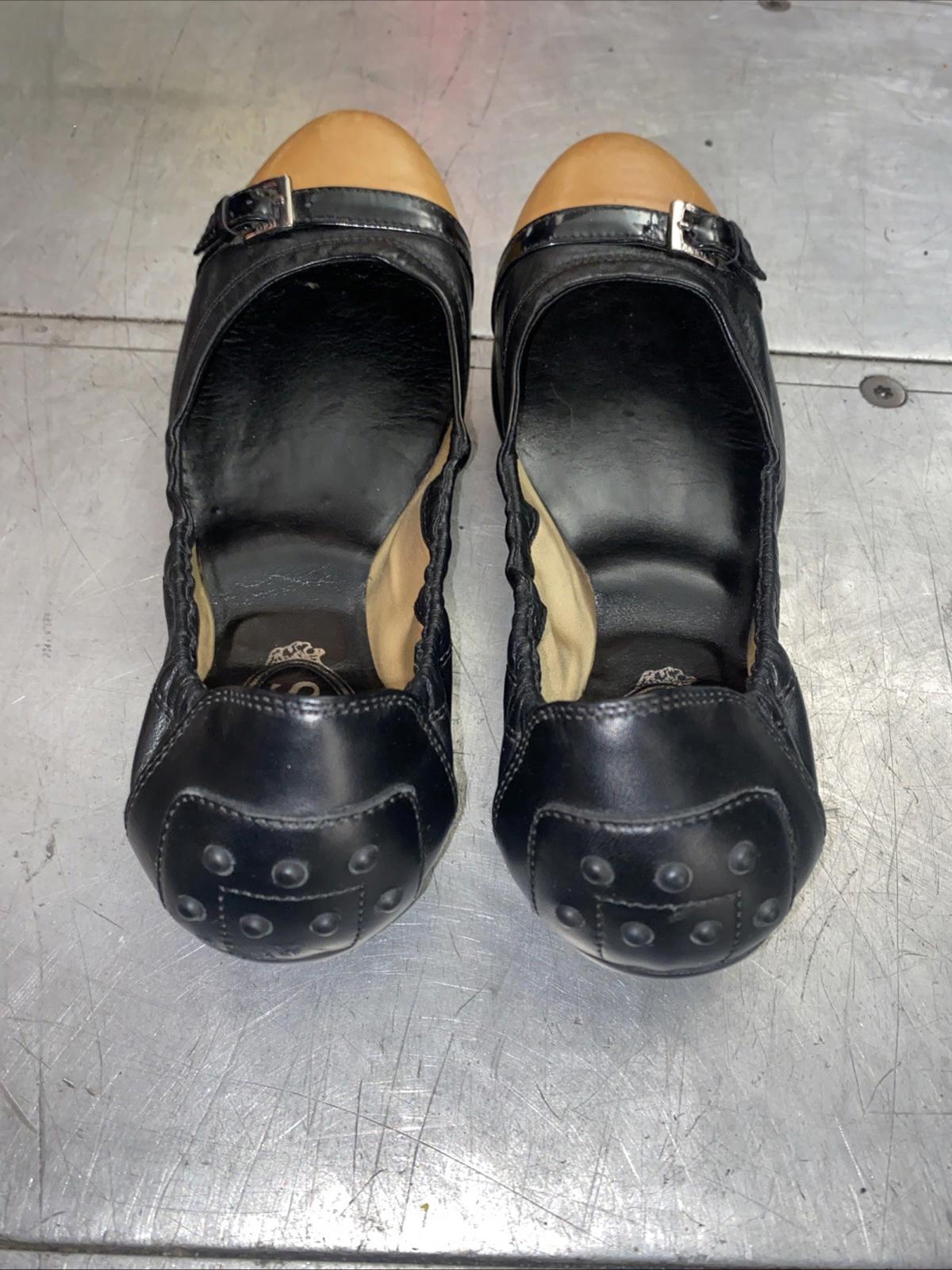Tods Black & Tan Two Tone Patent Leather Ballet Flats Slip On Size 38.5 Womens